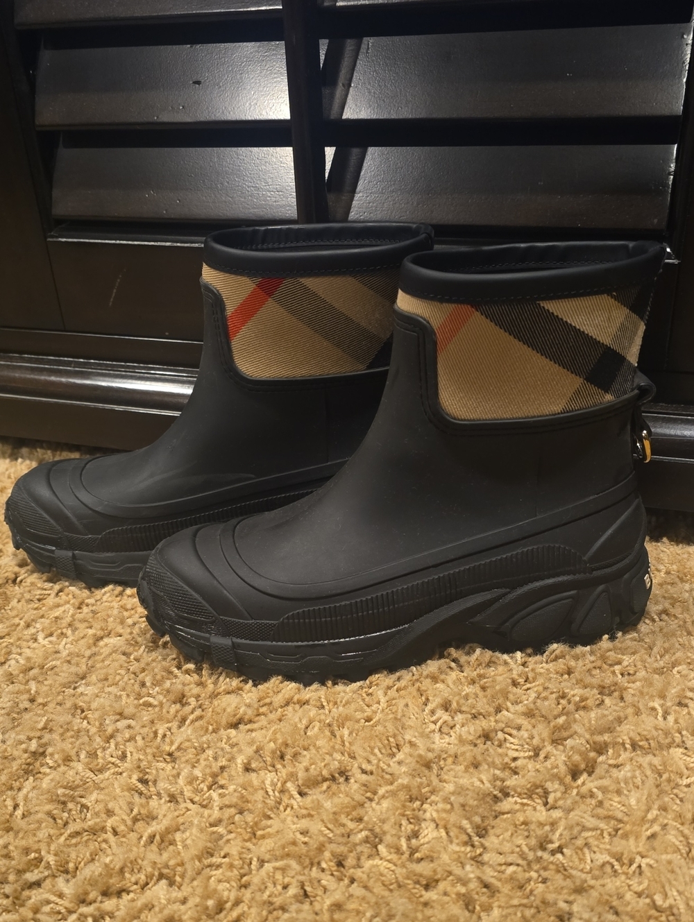 Burberry Rubber Black Bio-Based Sole House Check Panel Rain Boots